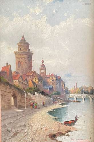 Karl Kaufmann (1843 - 1905), Promenade vor der Stadtmauer am...