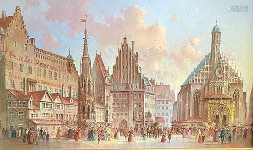 Heinz SCHOLTZ, Nürnberg, Marktplatz, signiert, Öl/Kupfer, 23...