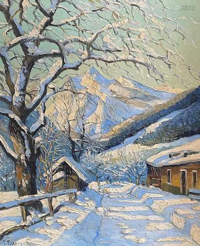 Winterlandschaft, signiert, Öl/Lwd; winter landscape, oil on...