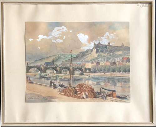 Franz FREIDHOF (1874-1958), Würzburg: Blick vom Main über di...