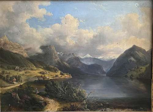 C. von Kratzer, Landschaft mit See und Bergen unter stimmung...