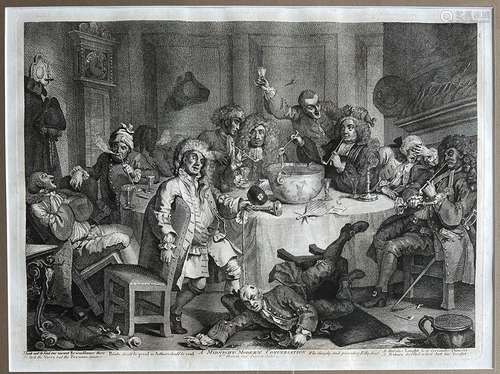 William HOGARTH, A Midnight Modern Conversation, Kupferstich...