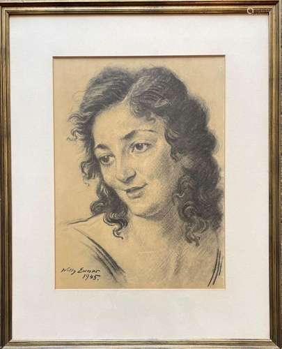 Willy Exner (1888-1947), Frauenportrait, Kohlezeichnung, sig...