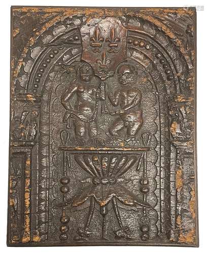 Holzrelief Frankreich, 17./18. Jh., Wappen mit drei Lilien, ...