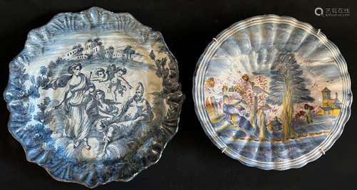 2 Fayenceteller / two faience plates, 18. Jh., Altersspuren....