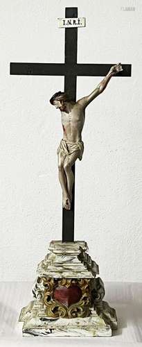 Kruzifix/ crucifixion. 18./ 19. Jh., Holz, farbig gefasst, A...