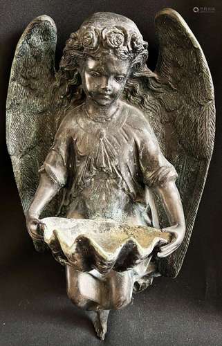 Engel, Bronze, mit Weihwasserbecken. Angel, bronze, holding ...