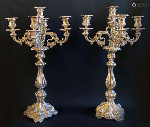 Paar fünf-flammige Leuchter, Girandolen, Silber, um 1900: au...