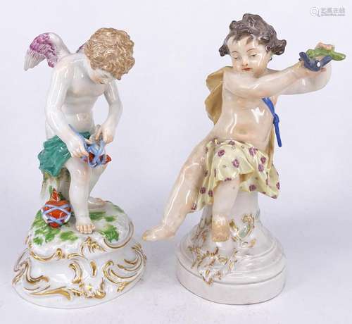 Zwei Porzellan-Figuren, Meissen, "Amor, Herzen bindend&...