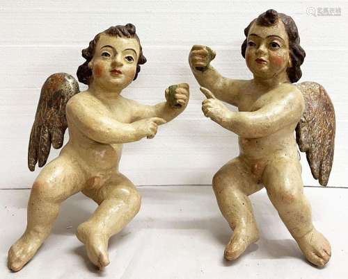 Paar Engel/ Pair of angels. Wohl Neapel, 18. Jh., Holz, farb...