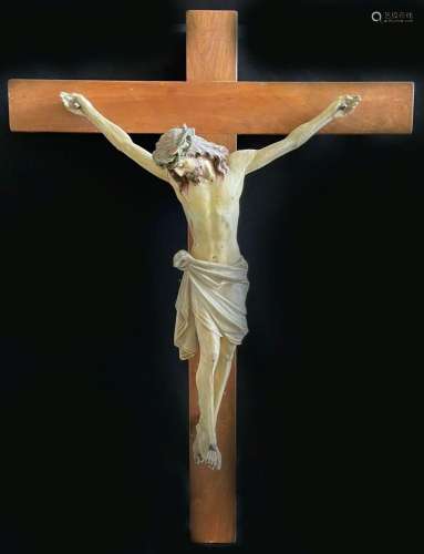 Kruzifix, 18./19. Jh., Corpus Christi im Dreinageltypus, Hol...