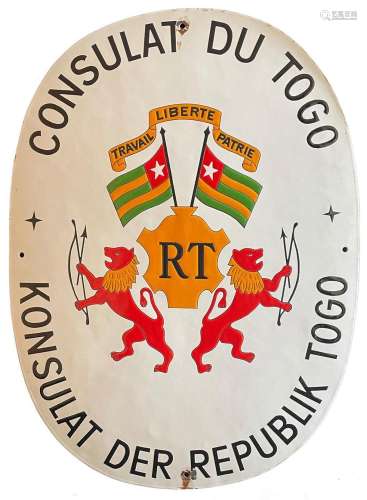 Emaille-Schild vom Konsulat der Republik Togo, RT, "Tra...