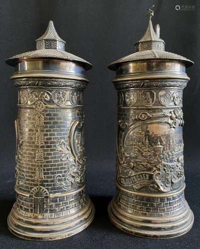 Paar Nürnberger Preise in der Form von Türmen, 800er Silber,...