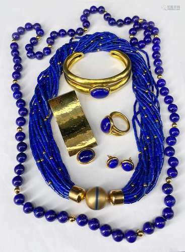 Großes Konvolut Lapislazuli Schmuck: 2 Ketten, Ohrstecker, s...