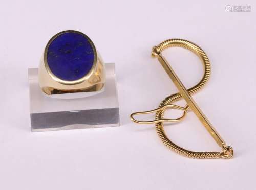 Herrenring mit Lapislazuli und Krawattennadel, 750er GG (Rin...