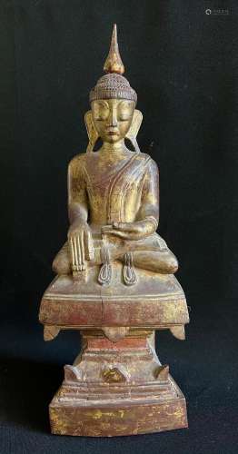 Buddha, wohl Thailand, Holz, Reste alter Vergoldung, auf Thr...