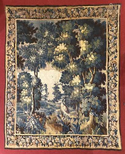 Wirkteppich, Tapisserie, Flandern, 18. Jh., Vogel im Wald, m...