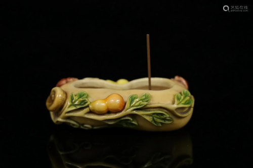 CHINESE POLYCHROMED RARE MATERIAL DOUBLE-GOURD-FORM INCENSE ...