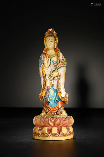 CHINESE POLYCHROMED RARE MATERIAL FIGURE OF GUANYIN