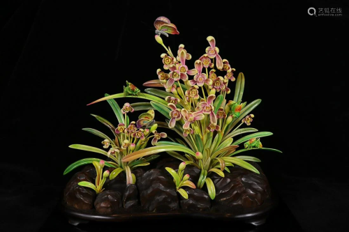 CHINESE POLYCHROMED RARE MATERIAL ORCHID