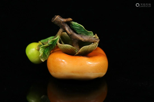 CHINESE POLYCHROMED RARE MATERIAL PERSIMMON
