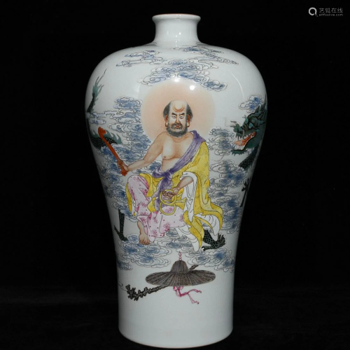 CHINESE FAMILLE-ROSE MEIPING VASE DEPICTING 'DRAGON AND ARHA...