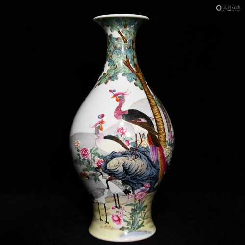 CHINESE FAMILLE-ROSE VASE DEPICTING 'PEACOCK',' QING YONGZHE...