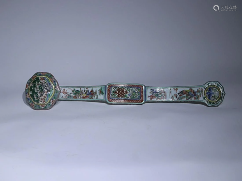 CHINESE FAMILLE-VERTE RUYI SCEPTER DEPICTING 'FIGURE STORY',...