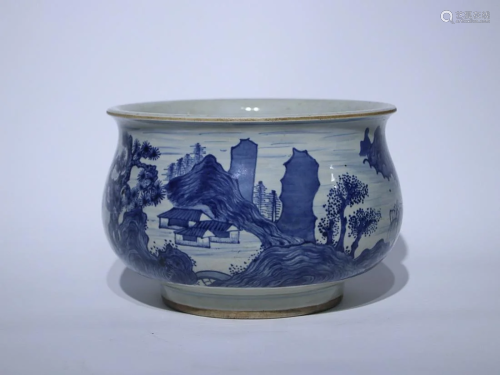 CHINESE BLUE-AND-WHITE CENSER DEPICTING 'LANDSCAPE'