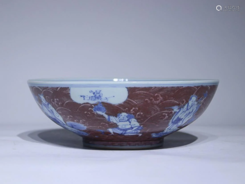 CHINESE BLUE-AND-WHITE AND UNDERGLAZE-RED BOWL DEPICTING 'EI...