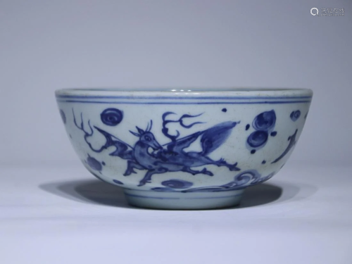 CHINESE BLUE-AND-WHITE BOWL DEPICTING 'BEAST'