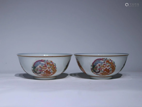 TWO CHINESE BLUE-AND-WHITE AND FAMILLE-ROSE BOWLS DEPICTING ...