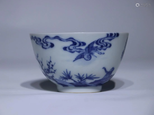 CHINESE BLUE-AND-WHITE CUP DEPICTING 'FIGURE STORY', 'QING Y...