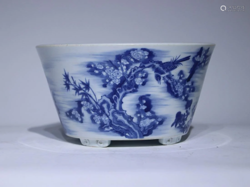 CHINESE BLUE-AND-WHITE JARDINIERE DEPICTING 'BIRD AND FLOWER...