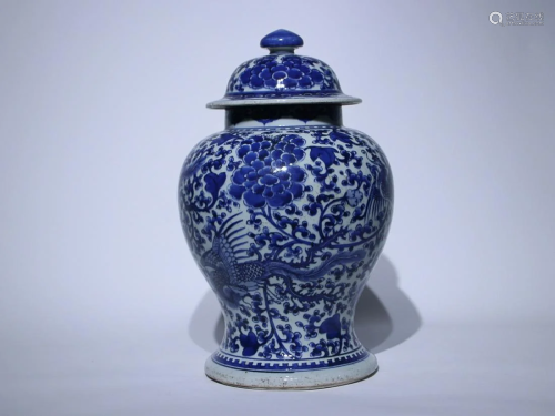 TWO CHINESE BLUE-AND-WHITE BALUSTER JARS DEPICTING 'PHOENIX ...