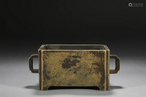 CHINESE BRONZE RUYI-HANDLED CENSER, 'CHONGZHEN' MARK