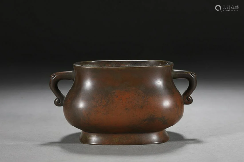 CHINESE BRONZE RUYI-HANDLED CENSER, 'GUSHI' MARK