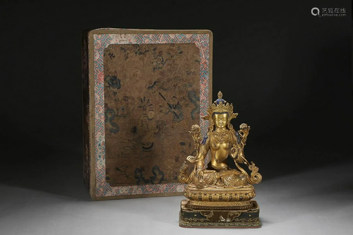 CHINESE GILT-BRONZE FIGRUE OF TARA, 'MING YONGLE' MARK