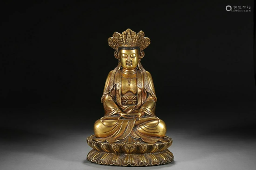 CHINESE GILT-BRONZE FIGURE  OF GUANYIN, 'MING YONGLE' MARK