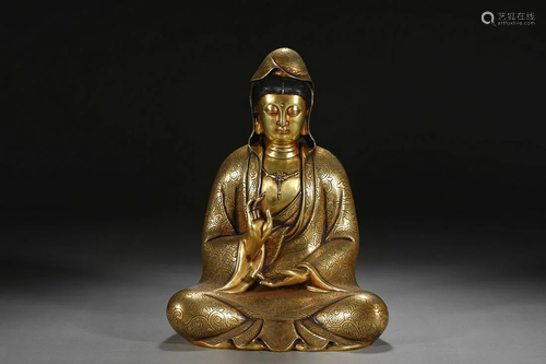 CHINESE GILT-BRONZE FIGURE OF GUANYIN, 'MING YONGLE' MARK