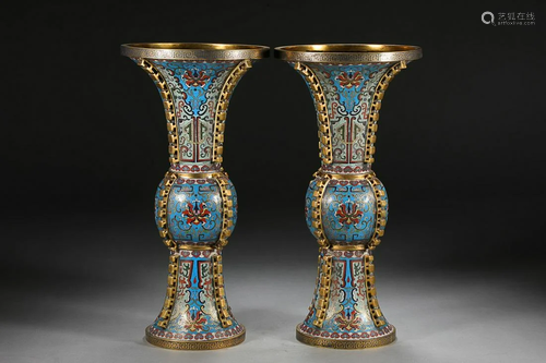 TWO CHINESE CLOISONNE ENAMEL GU VESSELS DEPICTING 'TAOTIE', ...