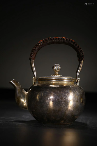 CHINESE SILVER LOOP-HANDLED TEAPOT