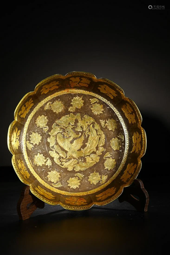 CHINESE GILT-SILVER CHARGER DEPICTING 'PHOENIX'