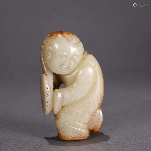 CHINESE HETIAN JADE FIGURE OF BOY