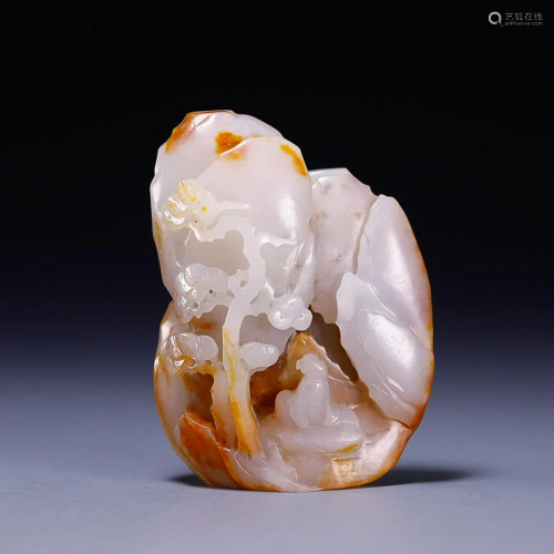 CHINESE HETIAN JADE ORNAMENT WITH CARVED 'FIGURE STORY'