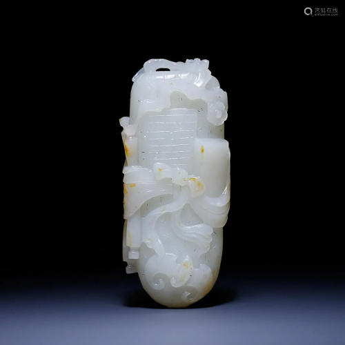 CHINESE HETIAN JADE ORNAMENT WITH CARVED 'FOUR ARTS OF THE S...