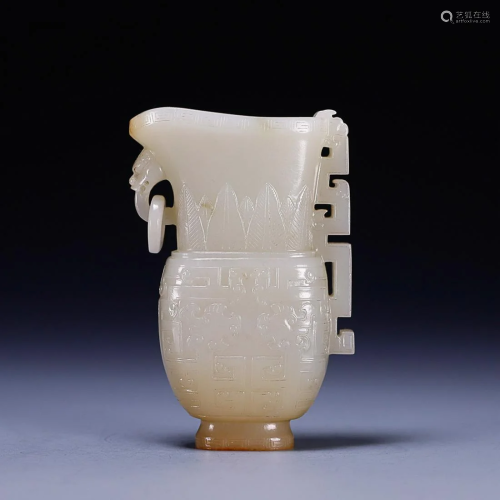CHINESE HETIAN JADE CUP WITH CARVED 'DRAGON'