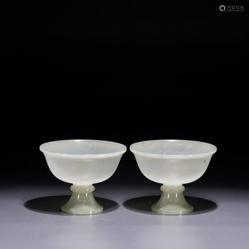 TWO CHINESE HETIAN JADE CUPS