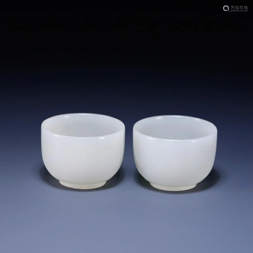 TWO CHINESE HETIAN WHITE JADE CUPS