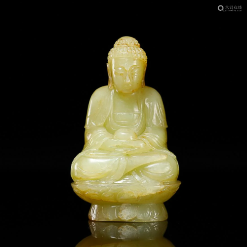 CHINESE HETIAN YELLOW JADE FIGURE OF VAIROCANA